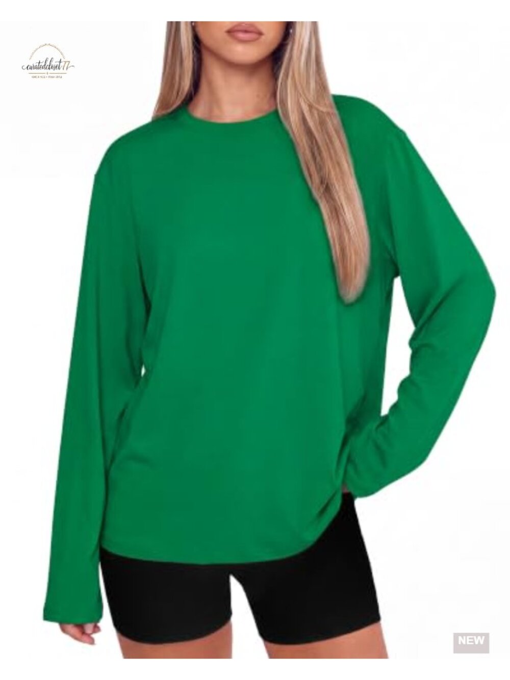 Oversized Long Sleeve Crew Neck T-Shirt Soft Stretchy Casual Workout Top